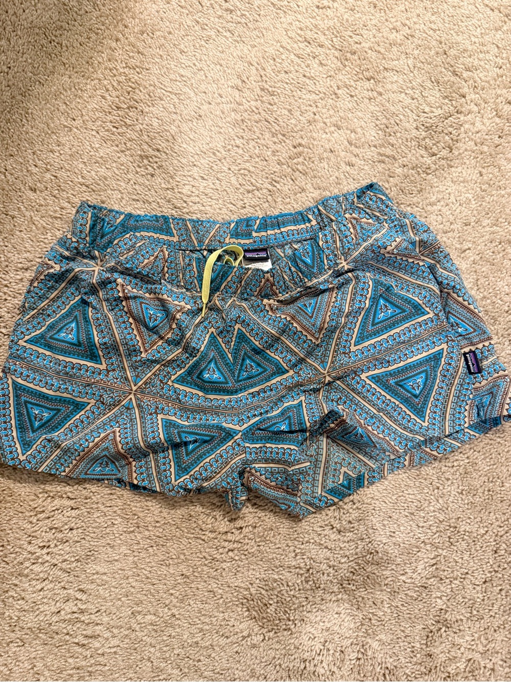 Patagonia Blue Geometric Print Athletic Shorts
